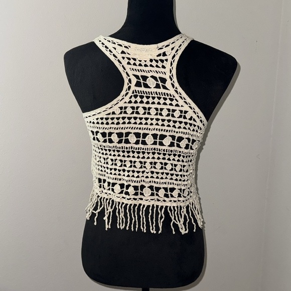 Denim & Supply Ralph Lauren Fringe crochet cropped ivory top Sz S/P - Picture 5 of 8